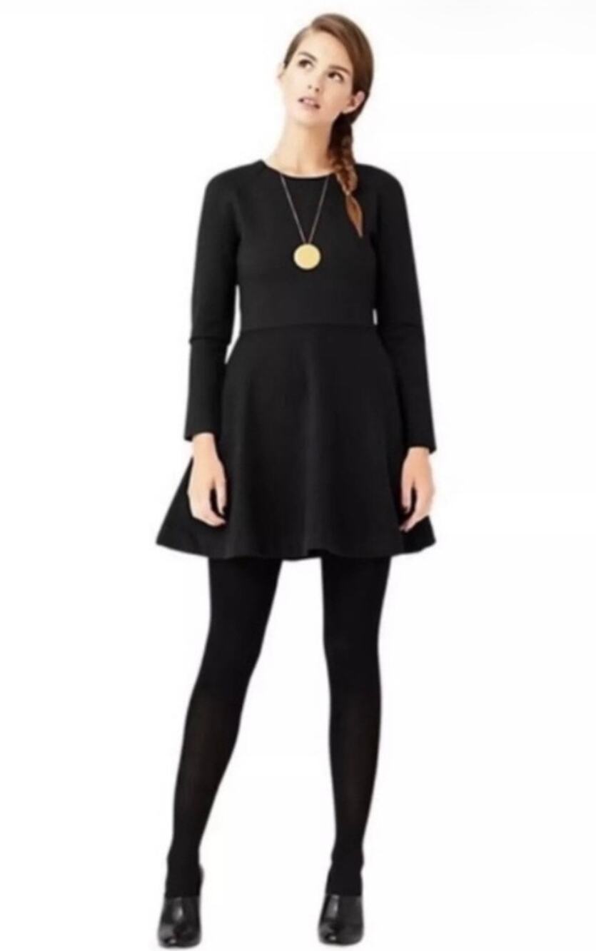 Kate Spade Black Wool Skater Dress Size 6 Long Sleeve Fit & Flare